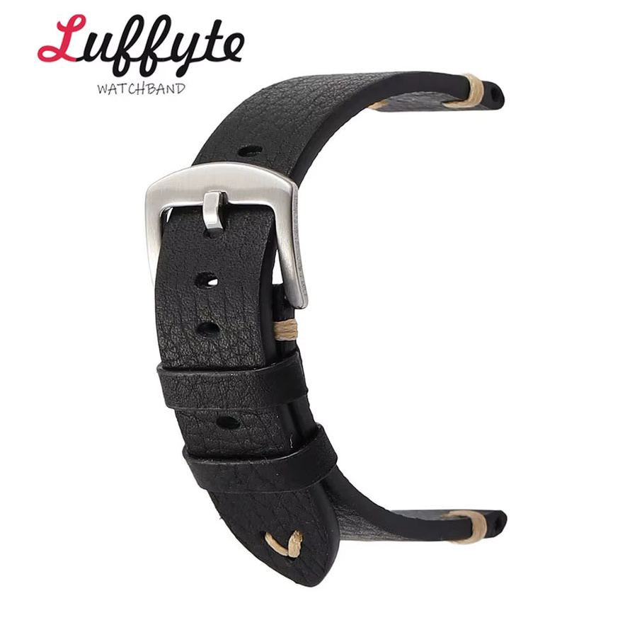luffyte Uhrenarmband Leder, Lychee-Textur, Schwarz, Herren - Bild 2