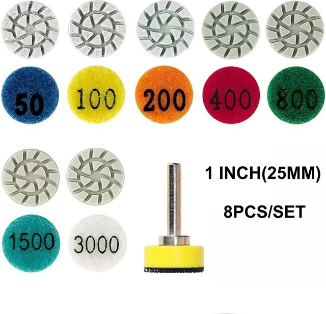 7er Set Mini Diamant Polierpads 25mm für Nassschleifen mit Halter und Schaft 2,35mm/3mm in Mehrfarbig für Jade, Achat und Marmor - Bild 1