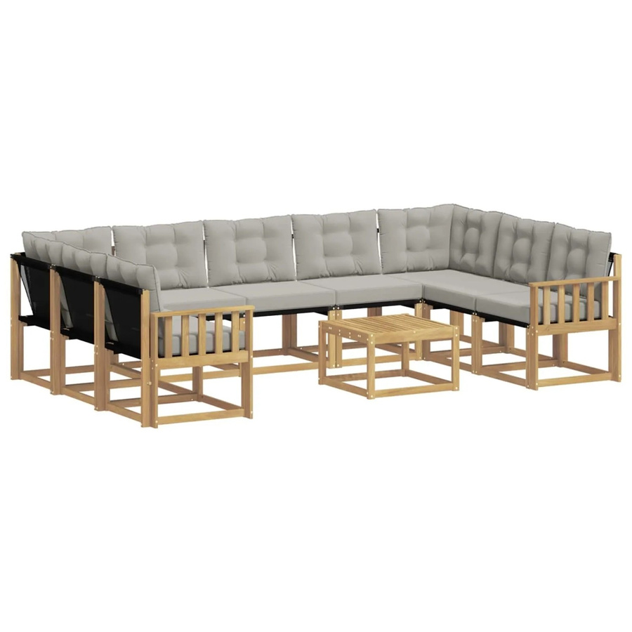 vidaXL Outdoor-Sofagarnitur in L-Form aus massivem Akazienholz mit 10 Kissen in Weiß und Hellgrau - Bild 2