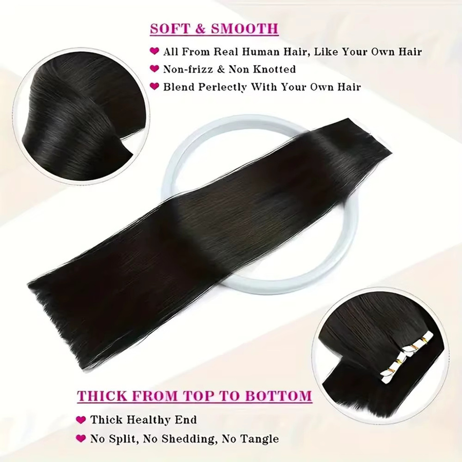 xbeauty Klebeband für Haarverlängerung, 20 Stück, schwarzes Echthaar - Bild 3
