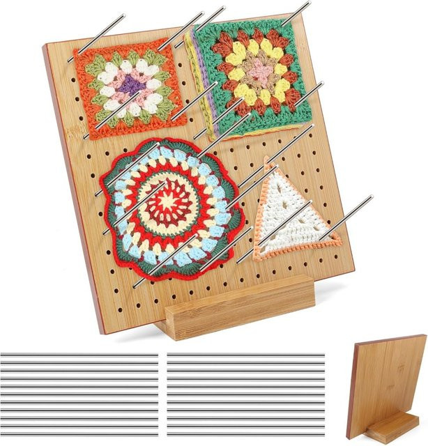 Häkelbrett-Set aus Holz in Braun mit Edelstahl-Stabnadeln für Quadrate und Bastelarbeiten - Bild 1