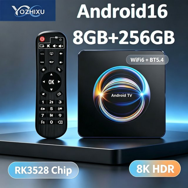 YOZHIXU X66 Smart TV Box Android 16 Media Streamer mit 8GB RAM und 256GB Speicher, 8K 4K HDR Unterstützung, WiFi6 und Bluetooth 5.4, Schwarz - Bild 1