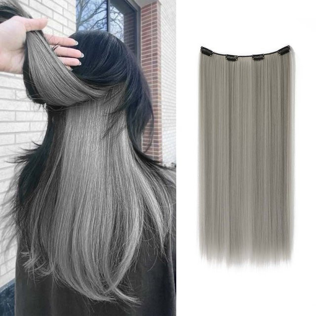 MARKET-1 Haarverlängerungen Clip-In, grau, 22 Zoll, synthetisch, Damen - Bild 1