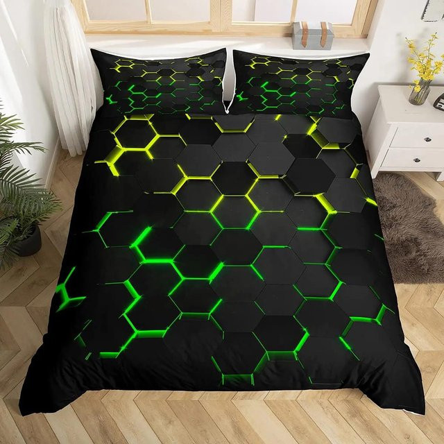 Bettwäscheset Your Warm Home mit geometrischem Waben-Design in Mehrfarbig, bestehend aus Bettbezug und Kissenbezügen aus Polyester - Bild 1