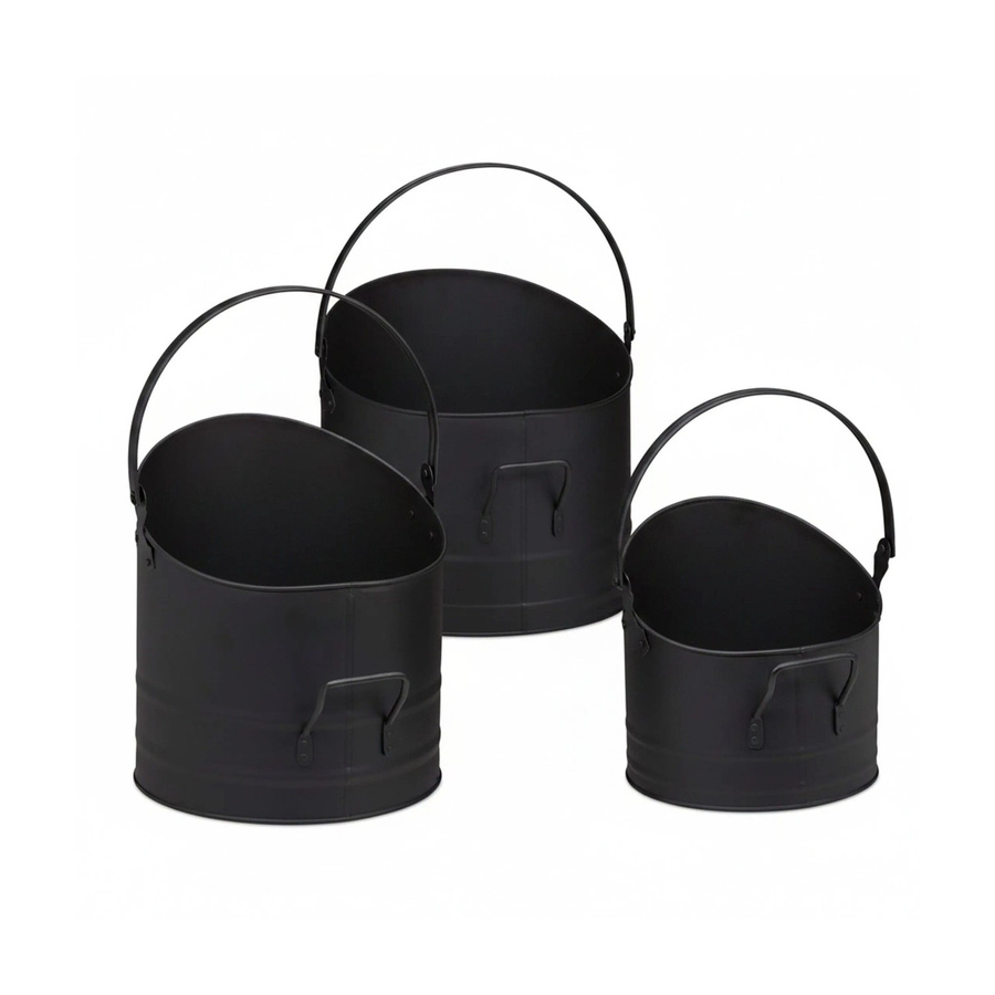 Relaxdays Pelleteimer 3er Set aus Stahl in Schwarz, B/T/H: 30 x 32 x 34 cm - Bild 2