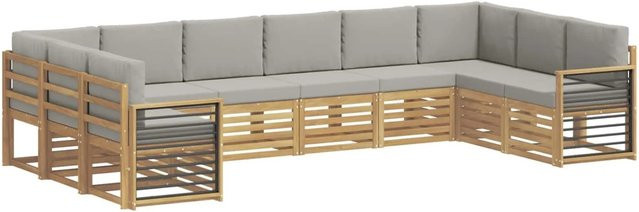 vidaXL Ecksofa Set 10-teilig in Weiß und Hellgrau mit Akazienholz-Gestell und Polsterkissen, B/T/H: 363 x 187,5 x 73 cm - Bild 1