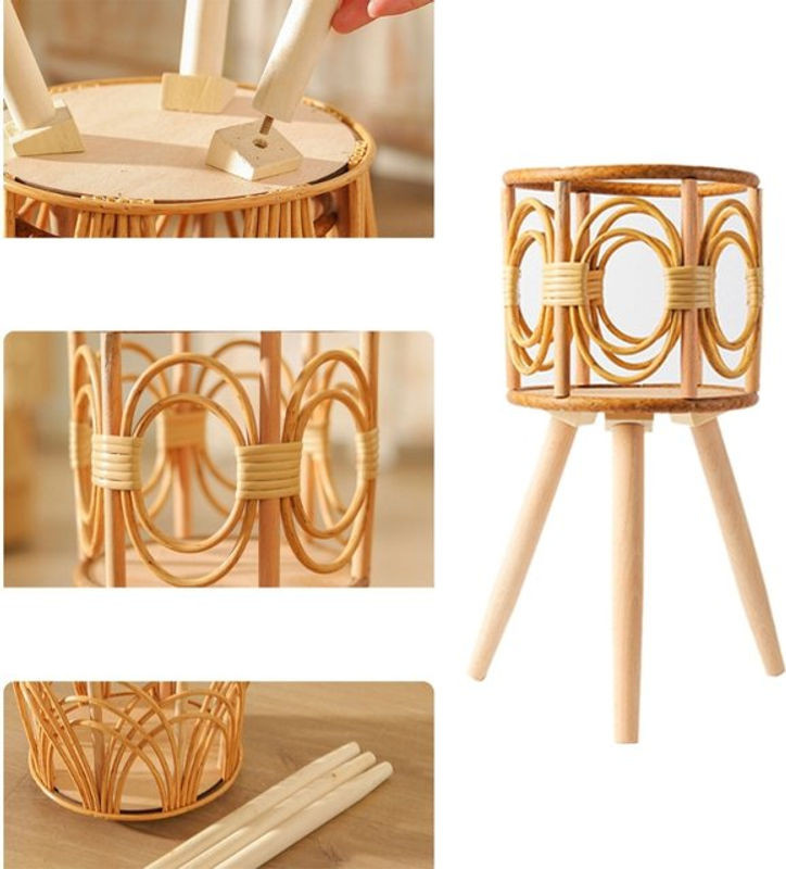 Runder Rattan-Blumenständer in Braun im Bohemian-Stil für deine Pflanzen - Bild 1