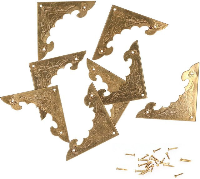 8er Set OutsideWorld Eckenschutz aus Messing in Antik Messing und Gold für Schränke und Holzboxen - Bild 1