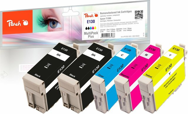 Peach E130 XL Druckerpatronen Set für Epson T1301 T1305 C13T13014010 C13T13064010 (2x Schwarz, Cyan, Magenta, Gelb), wiederaufbereitet - Bild 1