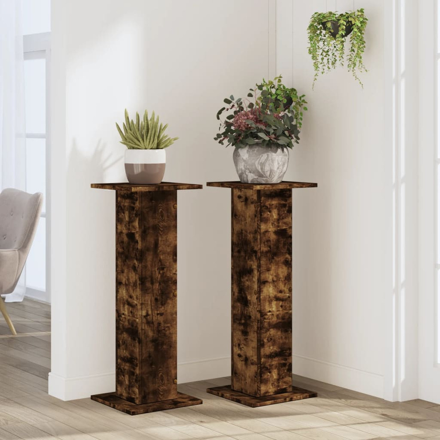 vidaXL Pflanzenständer 2er Set aus geräuchertem Eichen-Holzwerkstoff, Farbe: Braun, B/T/H: 30 x 30 x 80 cm - Bild 4