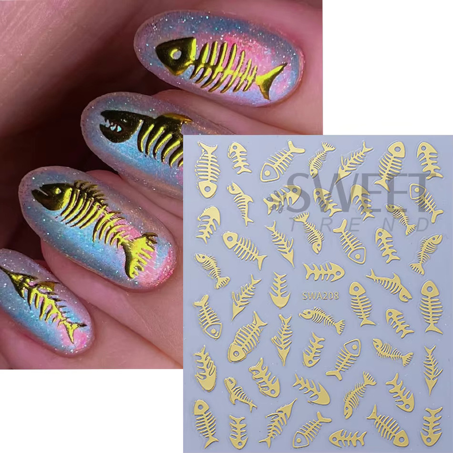 SWEET TREND Nagelaufkleber Fischgrätenmuster, 2 Stück, Gold Silber Metallic - Bild 2