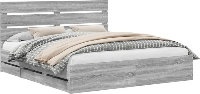 vidaXL Bettrahmen mit Schubladen in Grau Sonoma aus Holzwerkstoff, B/T/H: 200 x 200 x 100 cm - Bild 1