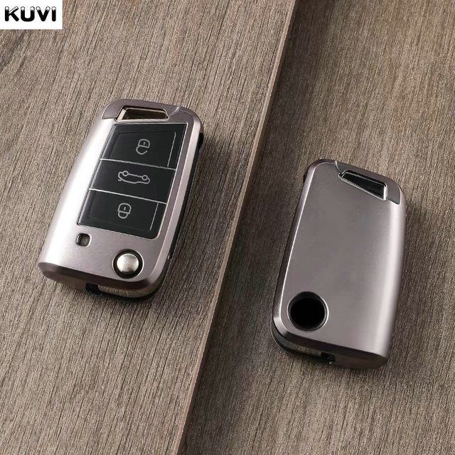 Kuvi TPU Autoschlüssel Schutzhülle in Grau für VW Golf Passat Tiguan, SEAT Ateca Leon Ibiza und Skoda Octavia - Bild 1