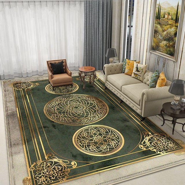 JGJG Plüschteppich Goldener Marmor in Grün, rutschfester und waschbarer Teppich für Wohnzimmer, Schlafzimmer oder Ankleidezimmer, B/T: 200 x 300 cm - Bild 1
