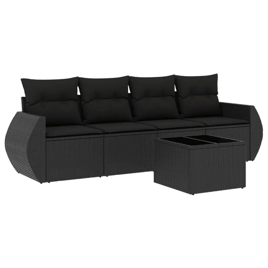 vidaXL 5-tlg Garten-Sofagarnitur aus Poly-Rattan mit Kissen in Schwarz - Bild 2