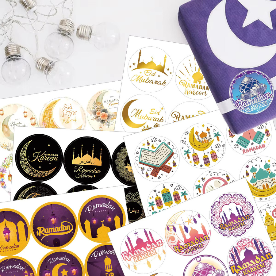 6 Blatt Ramadan-Aufkleber mit islamischen Motiven für Eid Mubarak, dekorative Kunstetiketten in Multicolour für Geschenkverpackungen, Scrapbooking und Planer - Bild 3