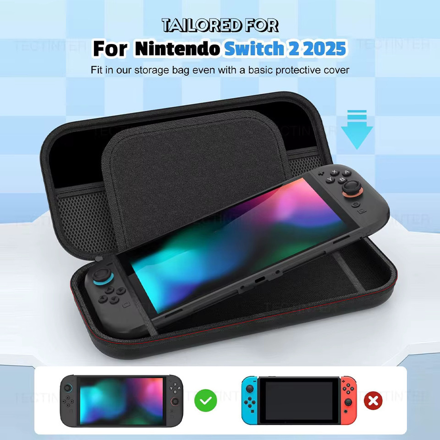 Schützende EVA-Tragetasche für Nintendo Switch 2 in Schwarz mit Spielkartenfächern und Zubehörfach - Bild 2