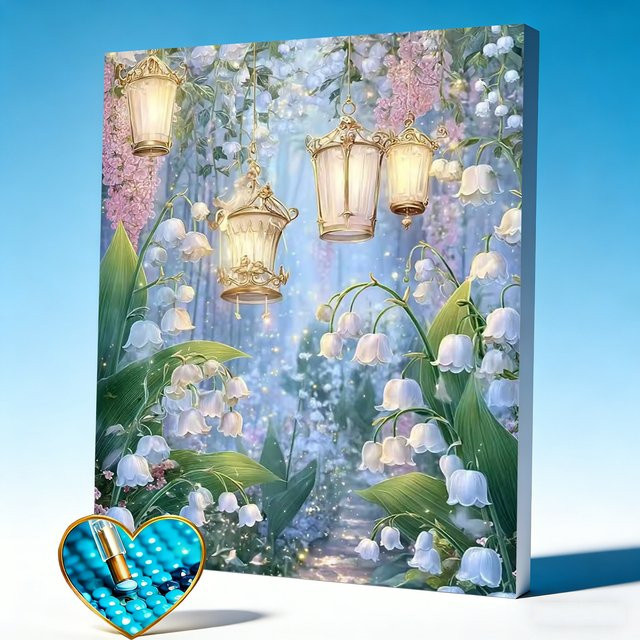 AZQSD 5D Diamantmalerei Maiglöckchen Blumen-Mosaik Wanddekoration mit Strass, Mehrfarbig, B: 30,0 cm, H: 20,0 cm, T: 20,0 cm - Bild 1