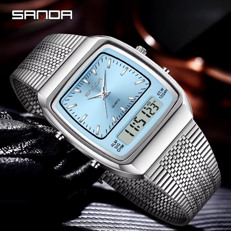 SANDA Digitaluhr, Quarz, Edelstahl, Silber, Unisex - Bild 5
