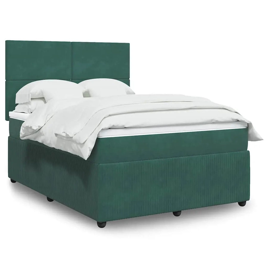 vidaXL Boxspringbett mit Matratze Dunkelgrün aus Samt mit USB-Ladeport und Unterbettbeleuchtung B/T: 140 x 200 cm - Bild 2