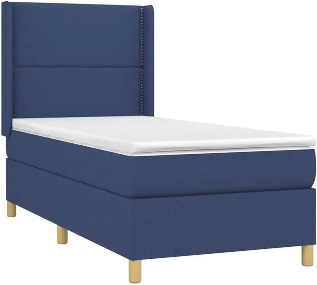 vidaXL Boxspringbett mit Matratze und LED-Beleuchtung in Blau und Weiß, Hybrid-Bett mit USB-Anschluss und Taschenfederkern, B/T/H: 90 x 190 x 118 cm - Bild 1