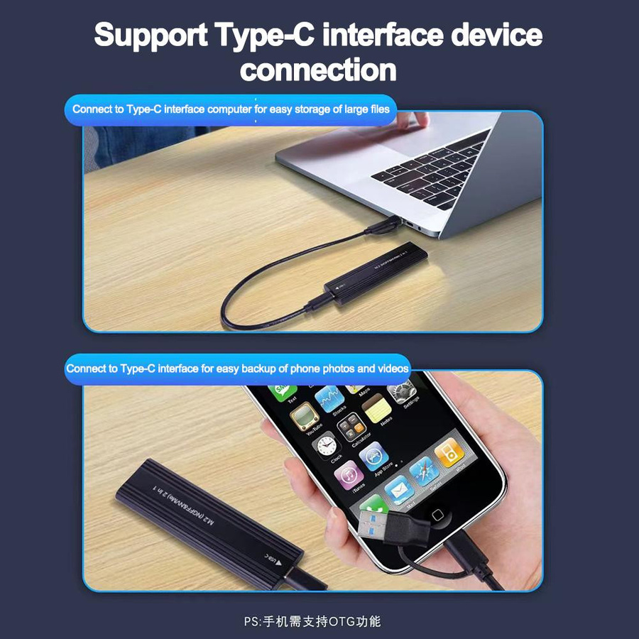 Kebidumei NVMe M.2 SSD externes Gehäuse in Schwarz, USB-C 10Gbps Aluminiumgehäuse für M/M+B-Schlüssel, unterstützt 2230/2242/2260/2280 Formfaktoren - Bild 3