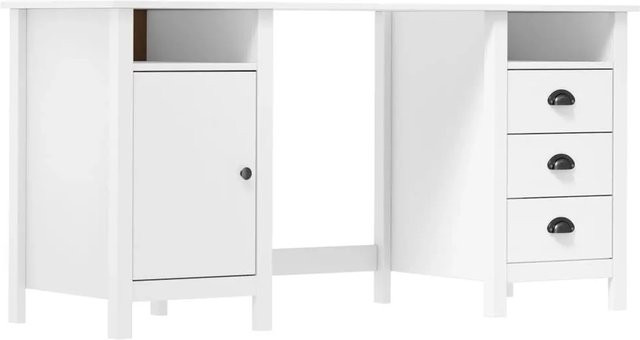 vidaXL Schreibtisch Hill aus massivem Kiefernholz in Weiß, B/T/H: 150 x 50 x 74 cm - Bild 1