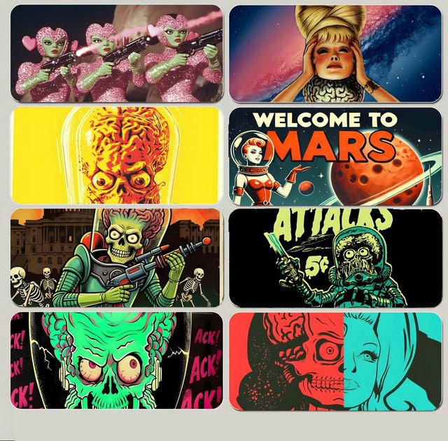 F-FUN Fashion Retro Mars Attacks Mauspad, großes Gaming-Mauspad mit genähtem Rand und rutschfester Unterlage, Multicolour - Bild 1