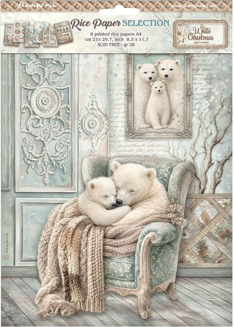 Stamperia Motiv-Strohseiden Sortiment White Christmas, 6er-Set, DIN A4, Multicolor - Bild 1