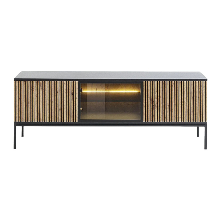 TV-Board Ovila von Vente-unique in Schwarz und Naturfarben Hell mit Rauchglas und MDF, Breite: 153,4 cm - Bild 2
