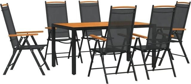 vidaXL 7-teilige Garten-Essgruppe aus Aluminium und WPC in Schwarz und Braun - Bild 1