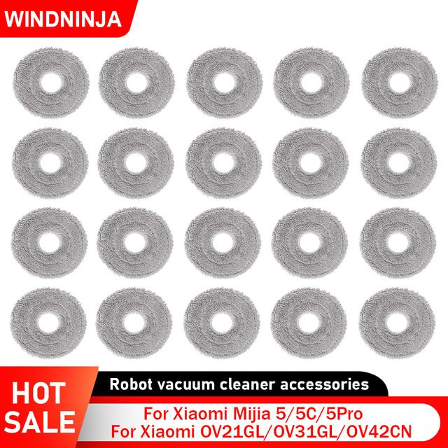 WINDNINJA Waschbare Mopp-Tücher für Xiaomi Mijia 5, 5C, 5 Pro, OV31GL und OV42CN Roboterstaubsauger, Wischpads Zubehör, Weiß - Bild 1