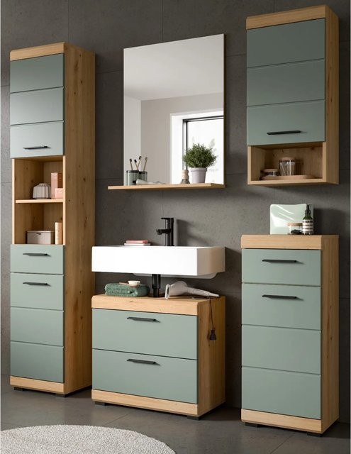 Inn.Furn Badmöbel Set Shawn in Grün und Eiche, 5-teilig, modern - Bild 1