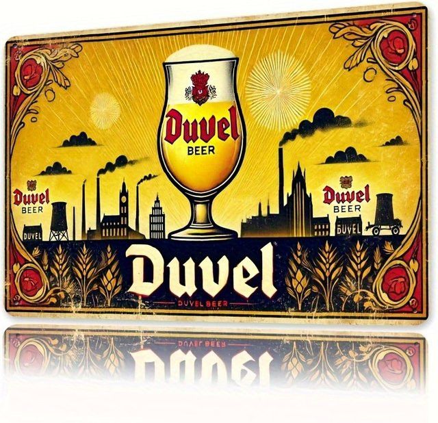 Duvel Vintage Metallschild Wanddekoration mit Stadtbild und Bierglas Design, B/H: 20 x 14 cm - Bild 1