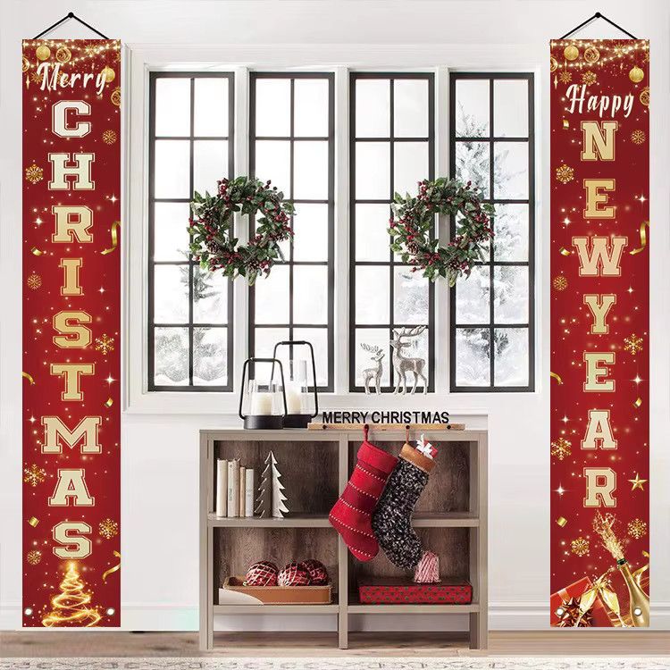 VIKAMA Weihnachts-Couplets-Dekoration in Rot als hängendes Banner für Garten und Veranda zur Neujahrs- und Weihnachtsfeier - Bild 3