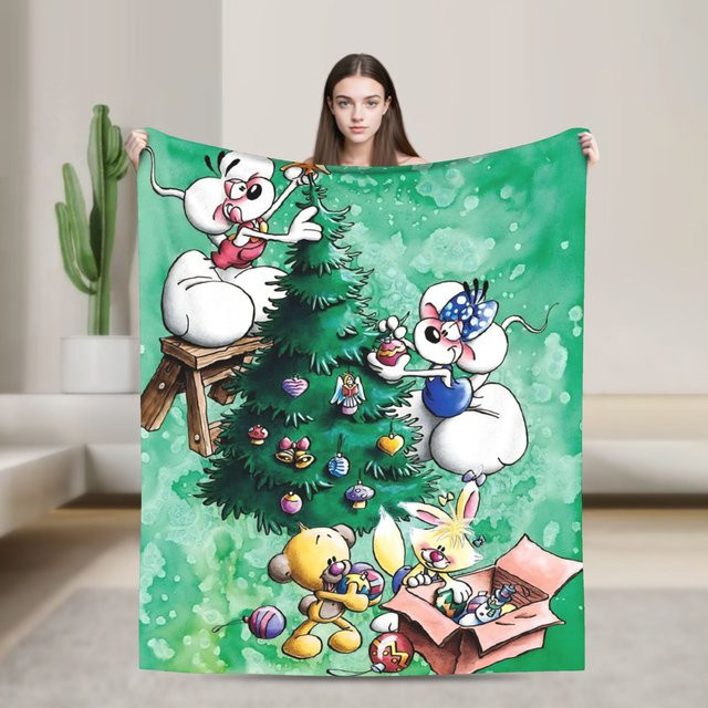 D-Diddles Flanell Überwurfdecke mit Diddl Cartoon Motiv in Grün für Bett, Couch und Schlafzimmer - Bild 1
