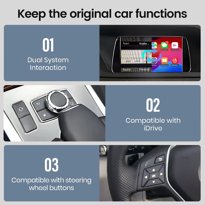 Junsun Wireless CarPlay und Android Auto Decoder für Mercedes Benz A GLC CLA GLA E GLE CLS Klasse W176 W205 NTG4.0/4.5/5.0 mit Mirrorlink in Schwarz - Bild 5