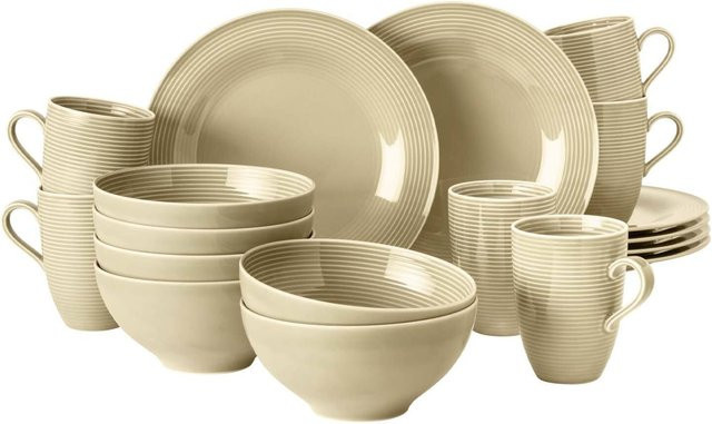Seltmann Weiden Frühstücks-Set Beat Color Glaze aus Porzellan in Beige mit Streifenmuster, 18er Set - Bild 1