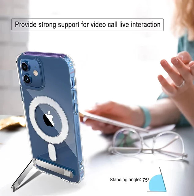 UYUXIO Magnetische Handyhülle mit Ständer für iPhone 17 16 15 14 13 12 11 Pro Max Plus Mini Transparent mit kabellosem Laden - Bild 1