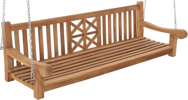 DELUKE Schaukelbank aus Teakholz in Braun, Hängebank für Garten und Veranda, B/T/H: 200 x 70 x 61 cm - Bild 1