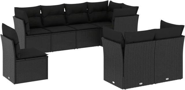 vidaXL 8-tlg Garten-Sofagarnitur in U-Form aus Polyrattan mit Kissen, Schwarz - Bild 1