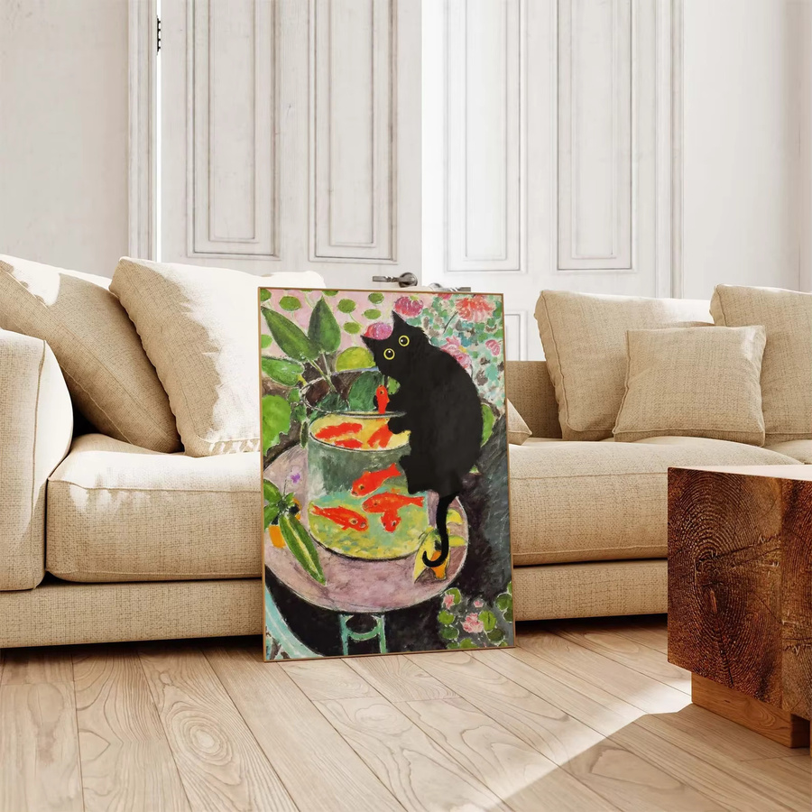SHENCHEN Wandbild Matisse Goldfisch mit schwarzem Katzendruck und Blumen in rechteckiger Form - Bild 3