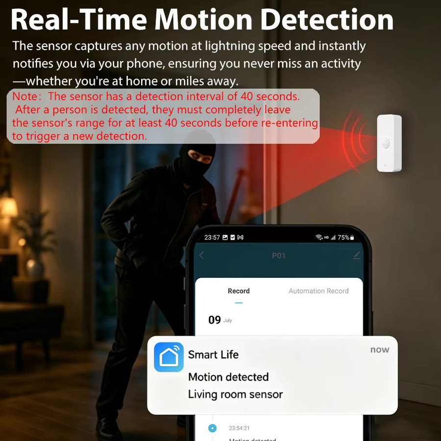 Tuya Smart WiFi Zigbee PIR Bewegungssensor Infrarot-Körperdetektor in Weiß für Heimsicherheit mit Echtzeit-Überwachung und Alexa-Unterstützung - Bild 3