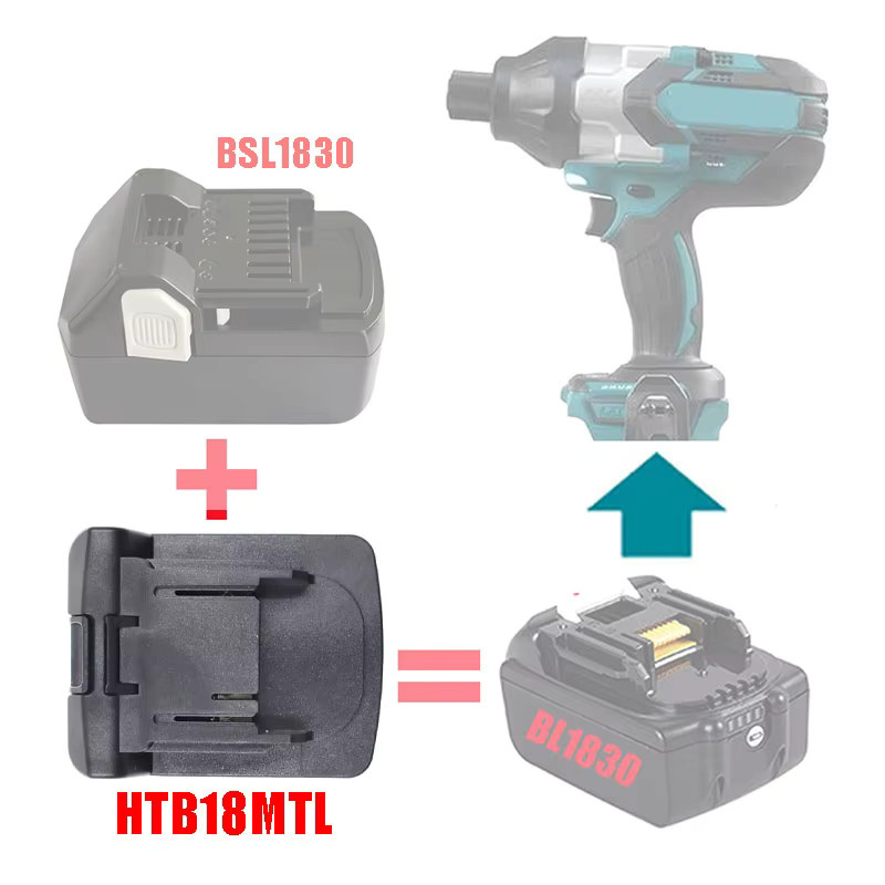 dawupine Adapter-Konverter HTB18MTL in Schwarz für Hitachi und Hikoki 18V Li-Ionen-Akkus BSL1830 sowie Makita 18V Lithium-Elektrowerkzeuge - Bild 2