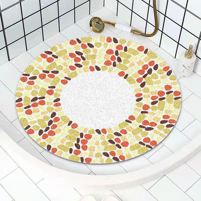 Runde rutschfeste Badezimmer Matte mit Hohlmaschenboden in Beige, Durchmesser: 60 cm - Bild 1