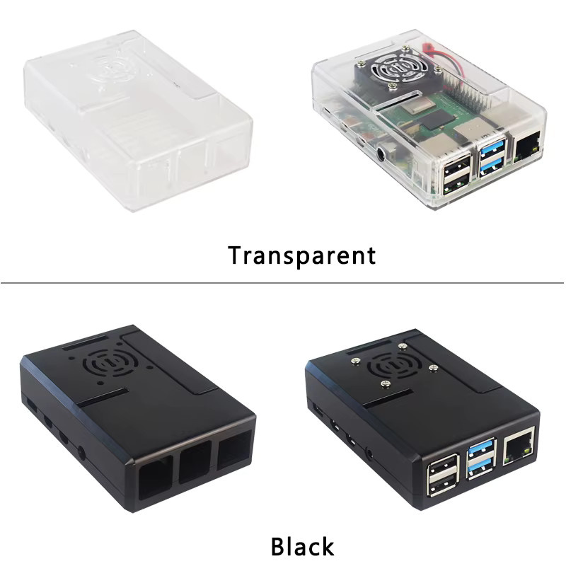 SHCHV ABS-Gehäuse für Raspberry Pi 4 Modell B in Schwarz mit transparenter Kunststoffschale und abnehmbarer GPIO-Abdeckung inklusive Lüfter - Bild 4