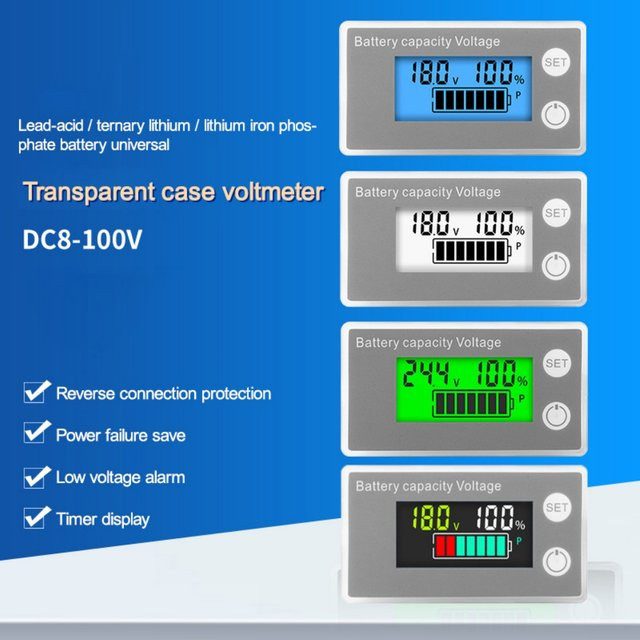 Gaqqee LCD-Digitalspannungsmesser mit Batteriekapazitätsanzeige DC 8–100 V in Blau - Bild 1