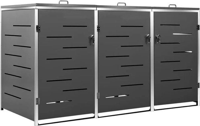DELUKE Mülltonnenbox JAGU Mülltonnenverkleidung für 3 Tonnen (240L) aus Edelstahl in Anthrazit matt, B/T/H: 115 x 77,5 x 207 cm - Bild 1