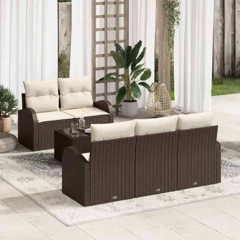 Vidaxl Garten-Sofa-Set aus Polyrattan und Stahl, 6-teiliges Loungemöbel in Braun, B/T/H: 55 x 55 x 37 cm - Bild 1