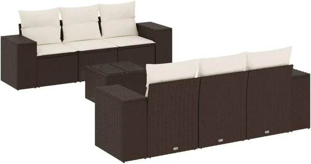 vidaXL 7-teilige Garten-Sofagarnitur aus Poly-Rattan mit Kissen in Braun und Creme-Braun - Bild 1